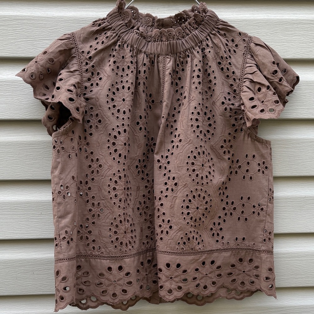 Brown Eyelet Lace Women's Top